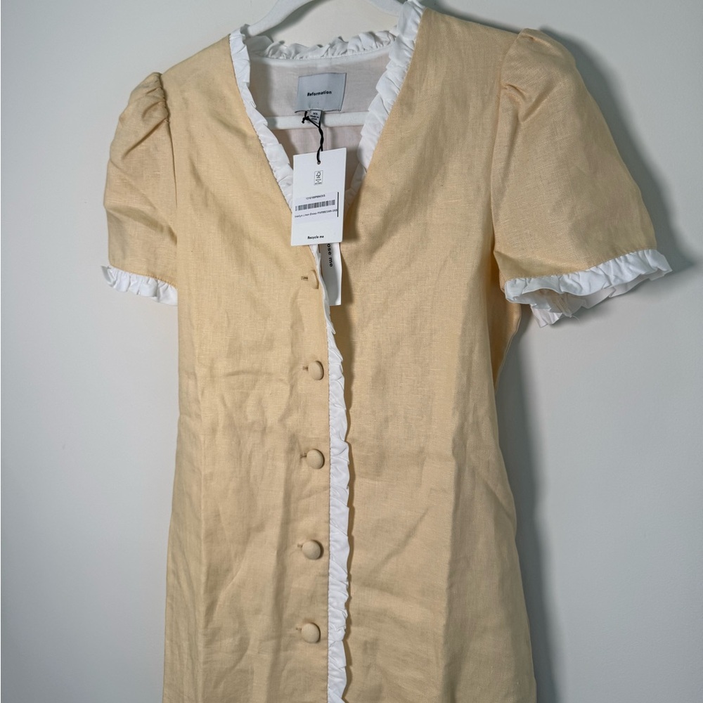 NWT REFORMATION BRESLYN LINEN DRESS-PARMESAN- XS - Picture 5 of 8
